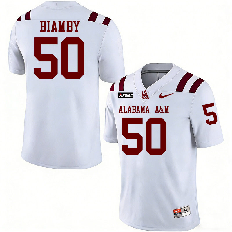 Alabama A&M Bulldogs #50 Dimitris Biamby College Football Jerseys,Uniforms-White